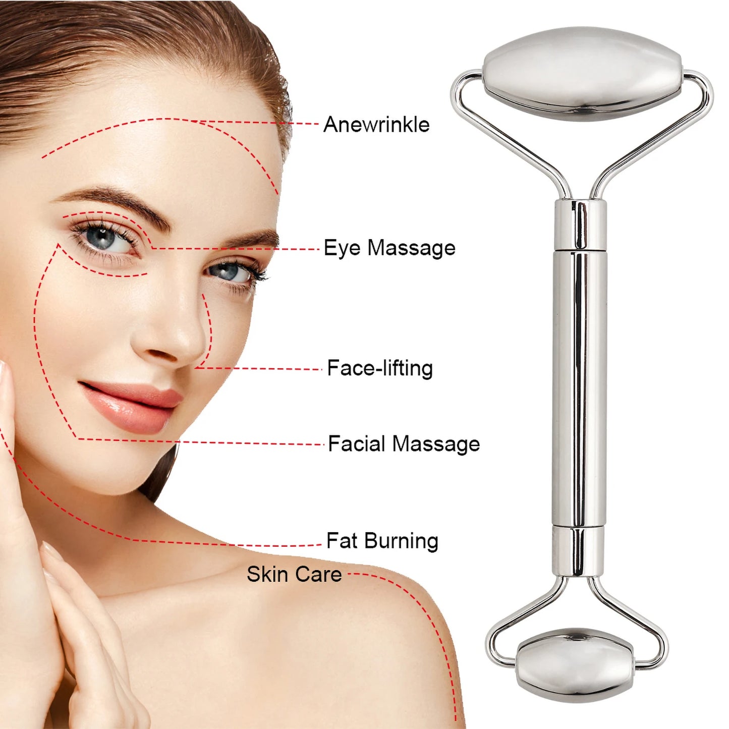 Rouleau Facial Gua Sha en acier inoxydable